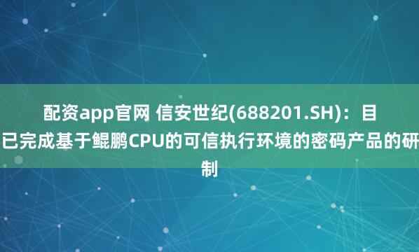 配资app官网 信安世纪(688201.SH)：目前已完成基于鲲鹏CPU的可信执行环境的密码产品的研制